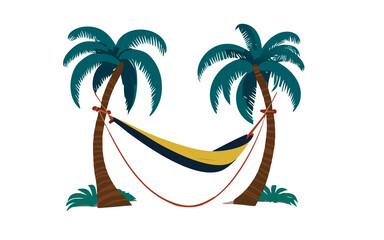 illustrazione di amaca tesa tra due alberi di palma