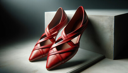 Luxurious Cherry-Red Crossover Ballet Flats in Premium Nappa Leather - obrazy, fototapety, plakaty