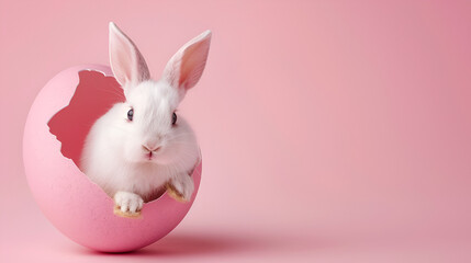 Naklejka na ściany i meble white rabbit on pink background , generative ai