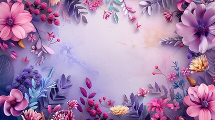 Floral and botanical background, Abstract pattern with spring flowers on a violet background