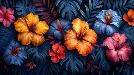 Image of a group of beautiful bright flowers against a background of foliage