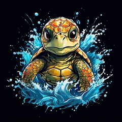 Majestic sea turtle gracefully gliding through crystal clear waters of ocean. For educational...