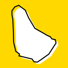 Barbados country simplified map. White silhouette with thick black contour on yellow background. Simple vector icon