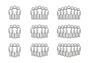 Group of people, line icon set. Teamwork, crowd of person. Business communication, leader and employee connection. Vector illustration