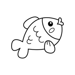 Cute fish. Cute animals. Coloring book, black and white vector illustration.