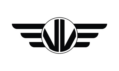 VV initial letter circle wings icon gaming logo design vector template. batman logo, sports logo, monogram, polygon, war game, symbol, playing logo, abstract, fighting, typography, minimal, wings logo - obrazy, fototapety, plakaty