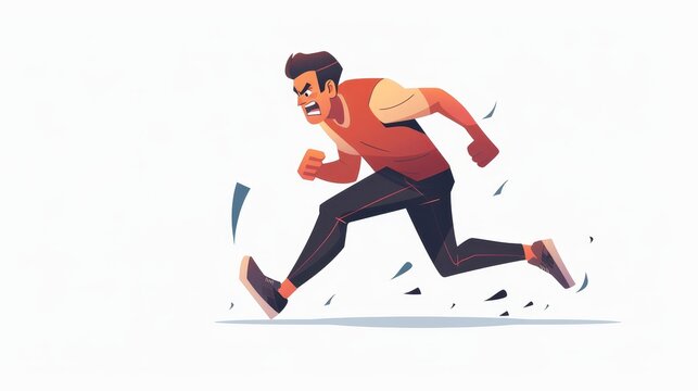 Angry furious man running fast. Angry irritated evil unhappy character hurrying in a worse mood, rushing in a negative mood, angry and irritated emotion. Flat modern illustration isolated on white.