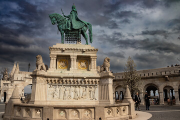 Fisherman's Bastion in Budapest (hungarian: Halszbstya), structure with seven towers representing...