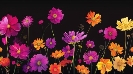Flowers on a black background in modern format