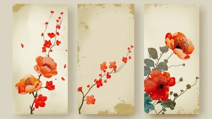 Modern illustration design of a retro flower vertical banner.