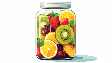 One jar for drinks with fruit on a white background.