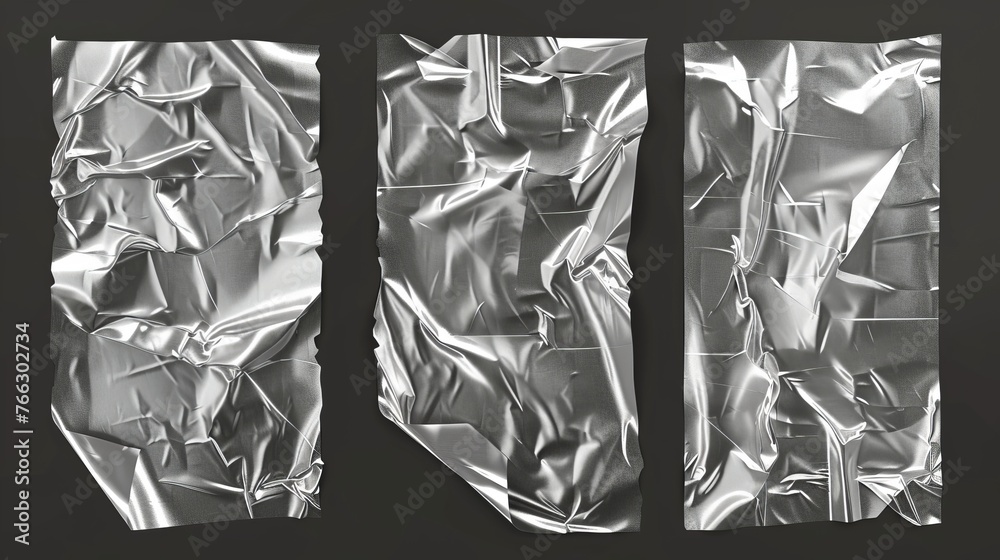 Wall mural mockup of cellophane or polythene wrapper mockup in transparent plastic with wrinkles, folds and ove