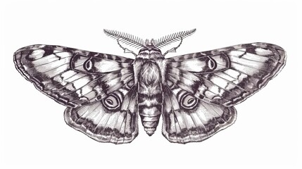Moth, a flying insect sketch in old retro handdrawn style. Hand-drawn etched modern graphic illustration isolated on white.