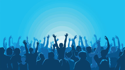 People at the concert  heads and hands on blue background