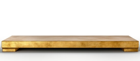 A close-up view of a luxurious gold coffee table, set against a plain white background