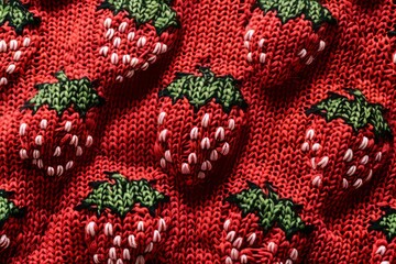 Knitted fabric with a strawberry pattern, stretched fabric, photographed from directly above, fabric pattern