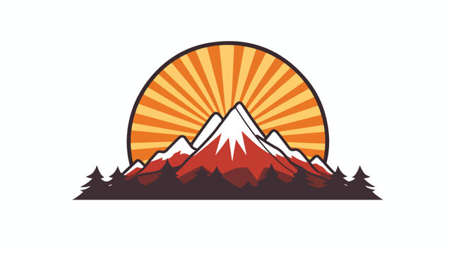 Picture icon with mountains and sun line icon on white