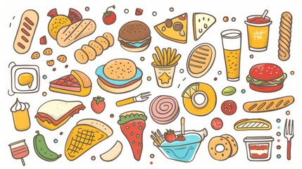 An illustration of a food table with a variety of menus. This is a flat design style minimal modern illustration.