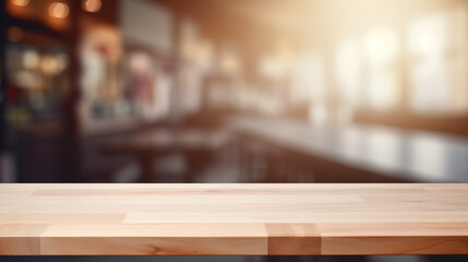 Rustic Wooden Table in Soft Light of a Vintage Style Pub - obrazy, fototapety, plakaty