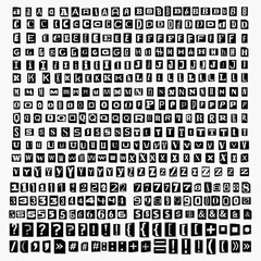 Black and white Cut out ransom letters collage vector alphabet blackmail Note Font. Paper Blackmail Kidnapper Anonymous Letters, Numbers and punctuation marks Criminal ransom letters. Compose your own - obrazy, fototapety, plakaty