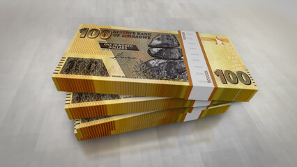 Zimbabwe dollar money banknotes pack 3d illustration