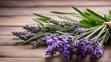 bouquet of lilac flowers on wooden table