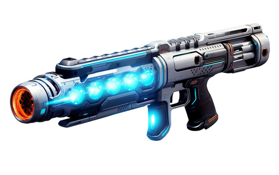 Classic-Style Sci-Fi Laser Rifle with Illumination Isolated on Transparent Background PNG.
