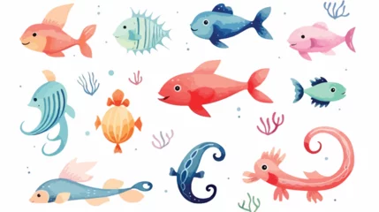 Cercles muraux Vie marine Sea creatures in watercolor style Flat vector isolated