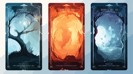 Set spell cards of nature ice fire light .. Flat vect
