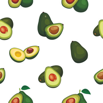 A seamless avocado pattern. Vector on white background