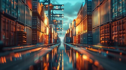 Transform the complexities of blockchain in supply chain management into a visually compelling story through a creative lowangle image Highlight the advantages and obstacles with impactful design, - obrazy, fototapety, plakaty