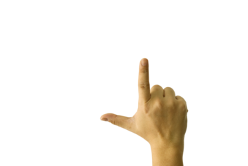 A male hand with the index finger extended, pointing toward a specific object or direction, indicating focus or significance