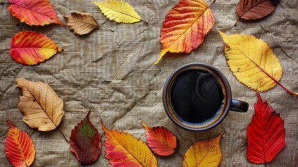 Autumn Leaves Surrounding Coffee Cup Flat Lay