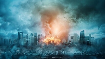 Apocalyptic Explosion in Urban Cityscape