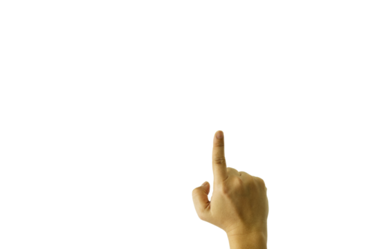 With a purposeful gesture, a male hand points forward, using the index finger to indicate a specific item or direction, signaling importance or direction