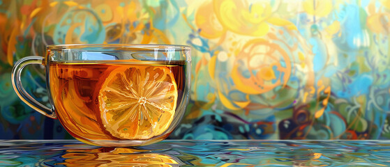 Ginger tea closeup soothing and warming Stylish in the style of vibrant dot Digital art