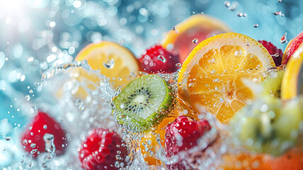 Fruitinfused water closeup refreshing and detoxifying Stylish in the style of vibrant dot Digital art
