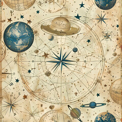 Fototapeta na wymiar Antique Celestial Map Pattern