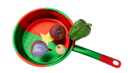 Burkinabe Inspired Cooking Display with Colorful Vegetables on National Flag-Styled Pan - 766308111