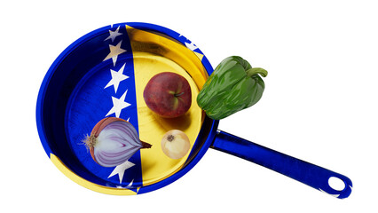 Bosnian Themed Food Preparation with Fresh Ingredients on National Flag-Designed Pan - 766308119