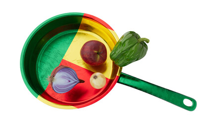 Beninese Culinary Scene with Fresh Ingredients on National Flag-Colored Frying Pan - 766308135