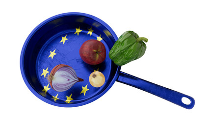 European Union Inspired Gastronomy: Fresh Ingredients on a Starry Flag Pan - 766308158