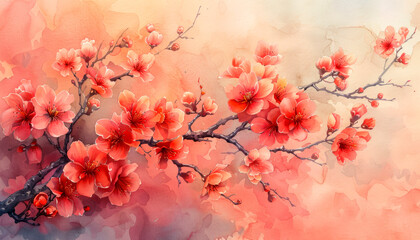 Sakura blooming in Asia, Oriental art, flowers. AI generative