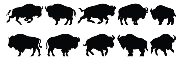 Foto op Plexiglas Bison buffalo silhouettes set, large pack of vector silhouette design, isolated white background © FutureFFX