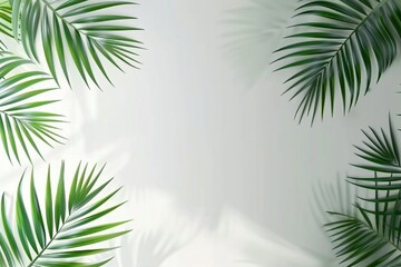 Tropical palm leaves on a white and grey background for designs. Summer Styled. High quality image....