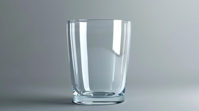 Transparent glass drinking cup with an empty interior.