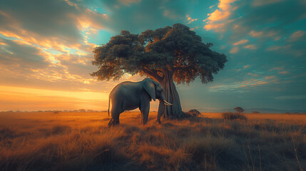 An elephant in the savannah.