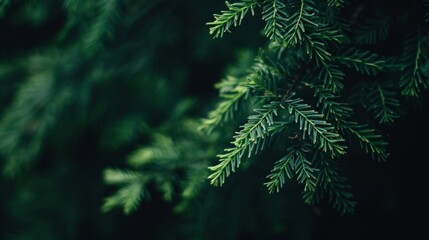 Fototapeta na wymiar Evergreen Pine Needles with Dark Backdrop