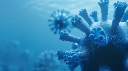 Fototapeta na wymiar Detailed Blue Virus Particles Illustration