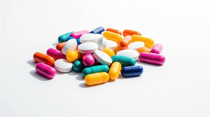Colored pills on white background UHD wallpaper